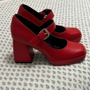 Dream Pairs Red Platform Mary Jane Heels